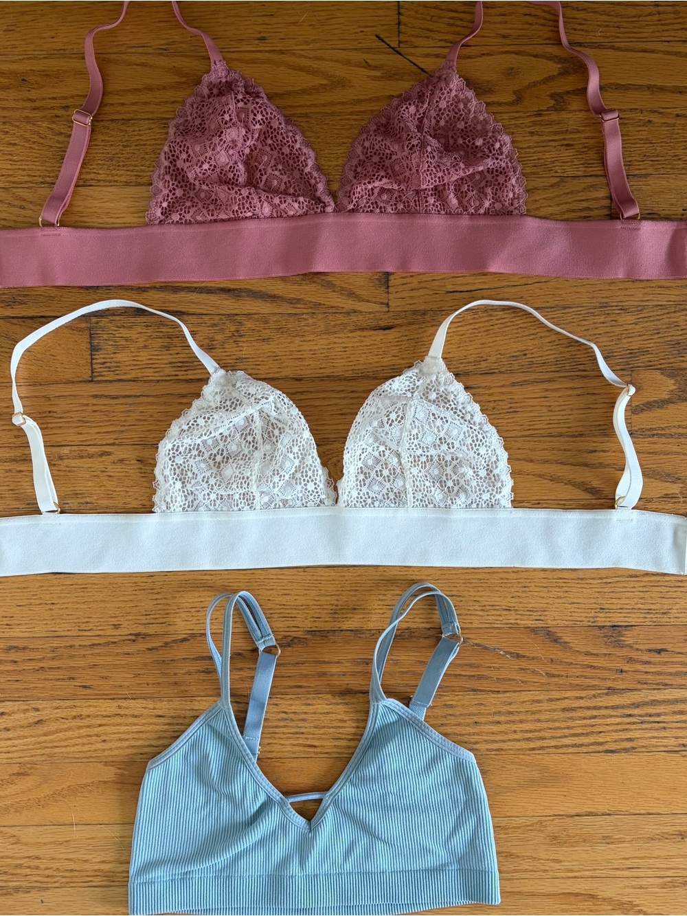 Lively - 3 bra bundle! Crochet Lace Bralette pink, white and seamless sky blue